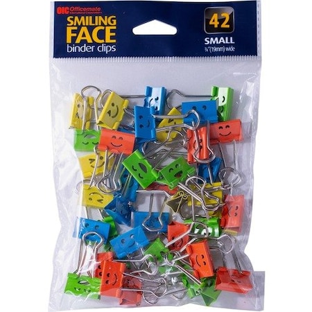 Officemate Binder Clips, Smiling Faces, 4 AST, 42PK OIC31090